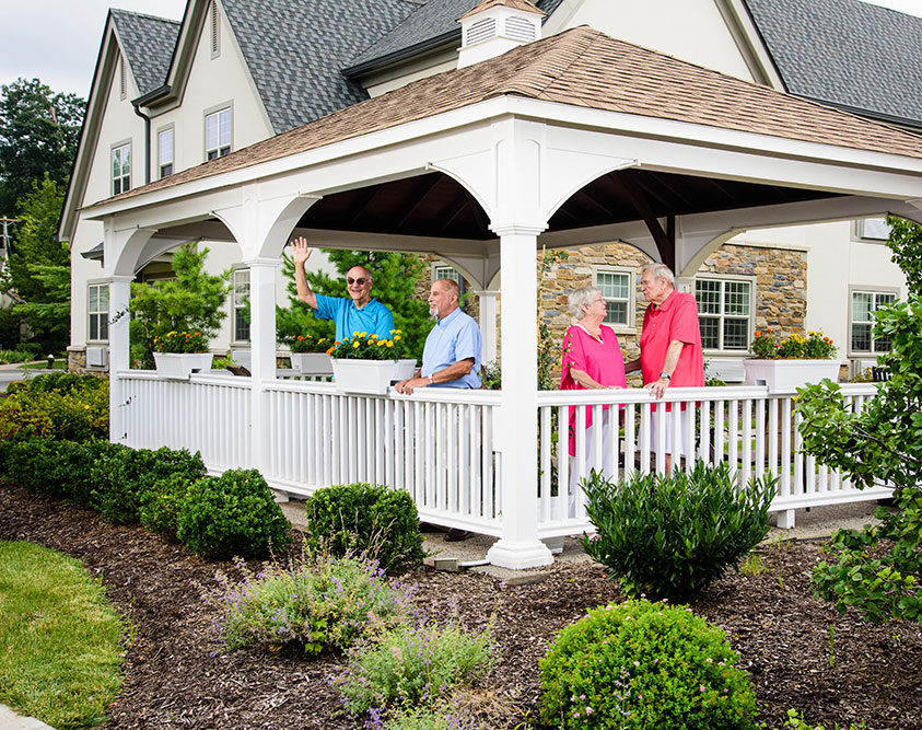senior socializing outside